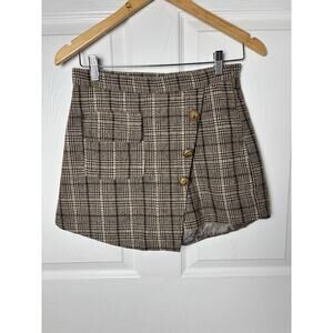 Plaid Skort With Gold Buttons Twee Goblin Size M